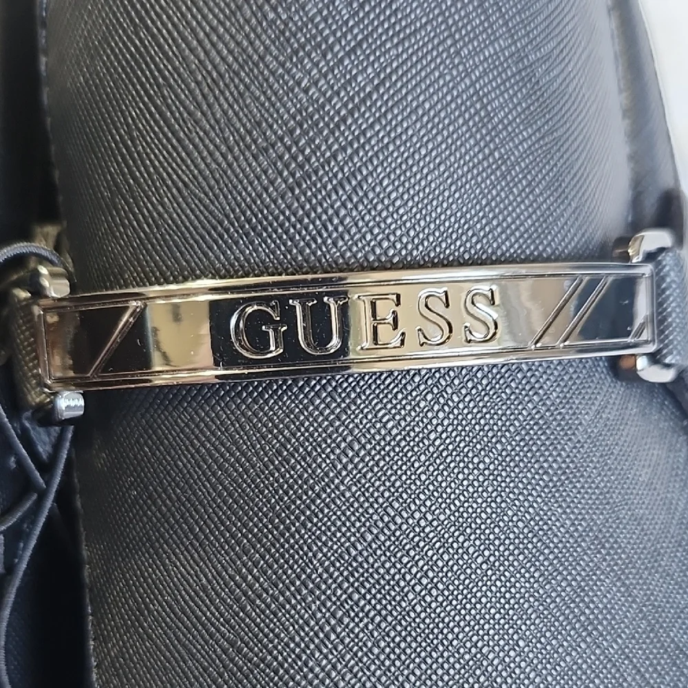 GUESS Men's Black Slip-On Loafers with Silver Accent